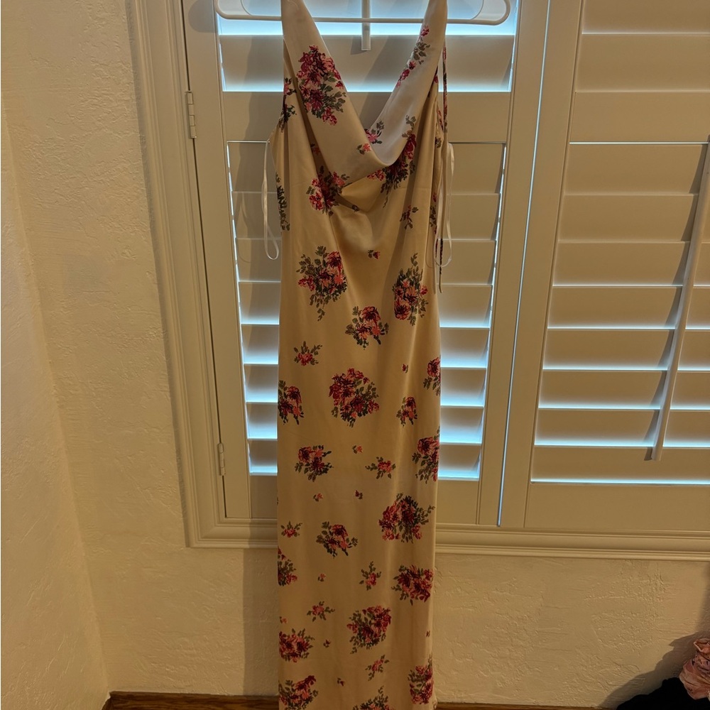 Aakaa Cream and Pink Floral Slip Dress for Wedding Guest